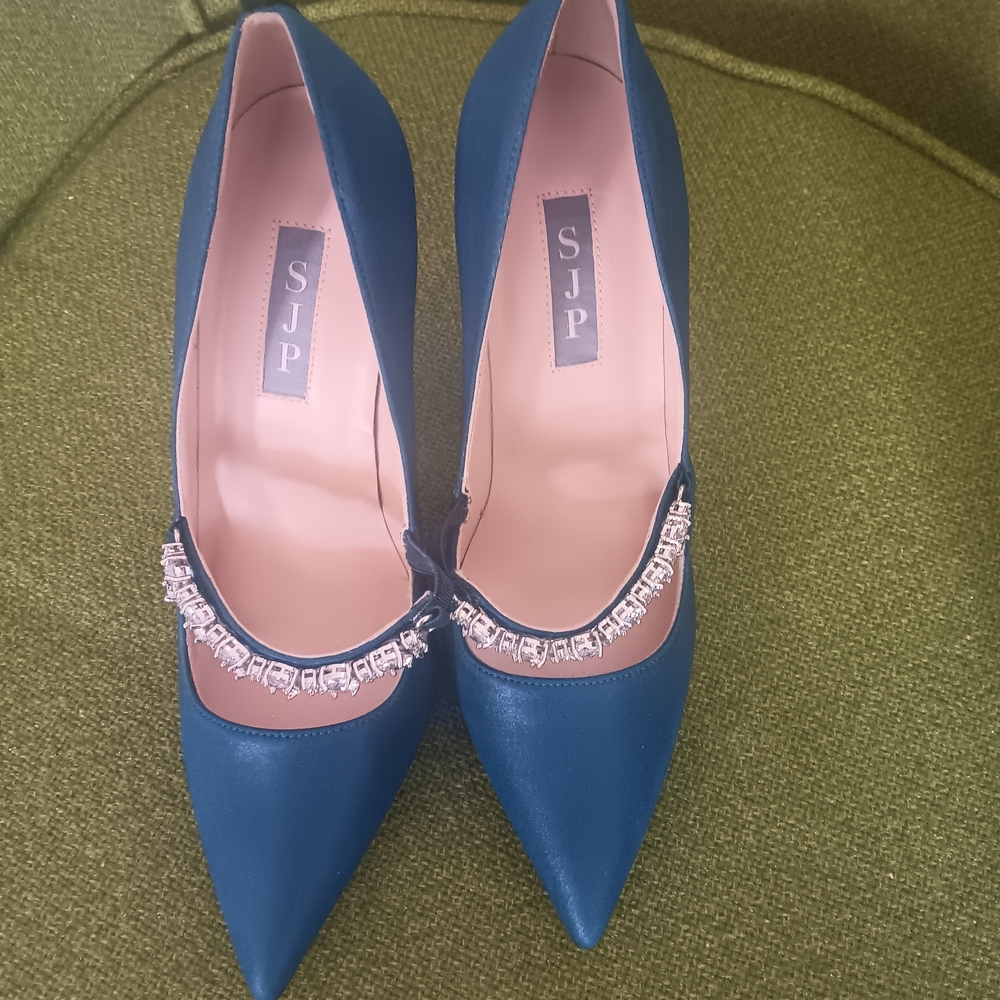 SJP by Sarah Jessica Parker Blue Heels with Rhinestone Accent - Picture 4 of 4